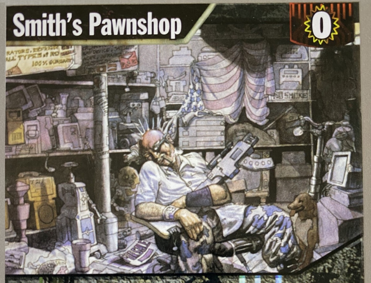 The art for the card Smith’s Pawnshop in Netrunner classic.