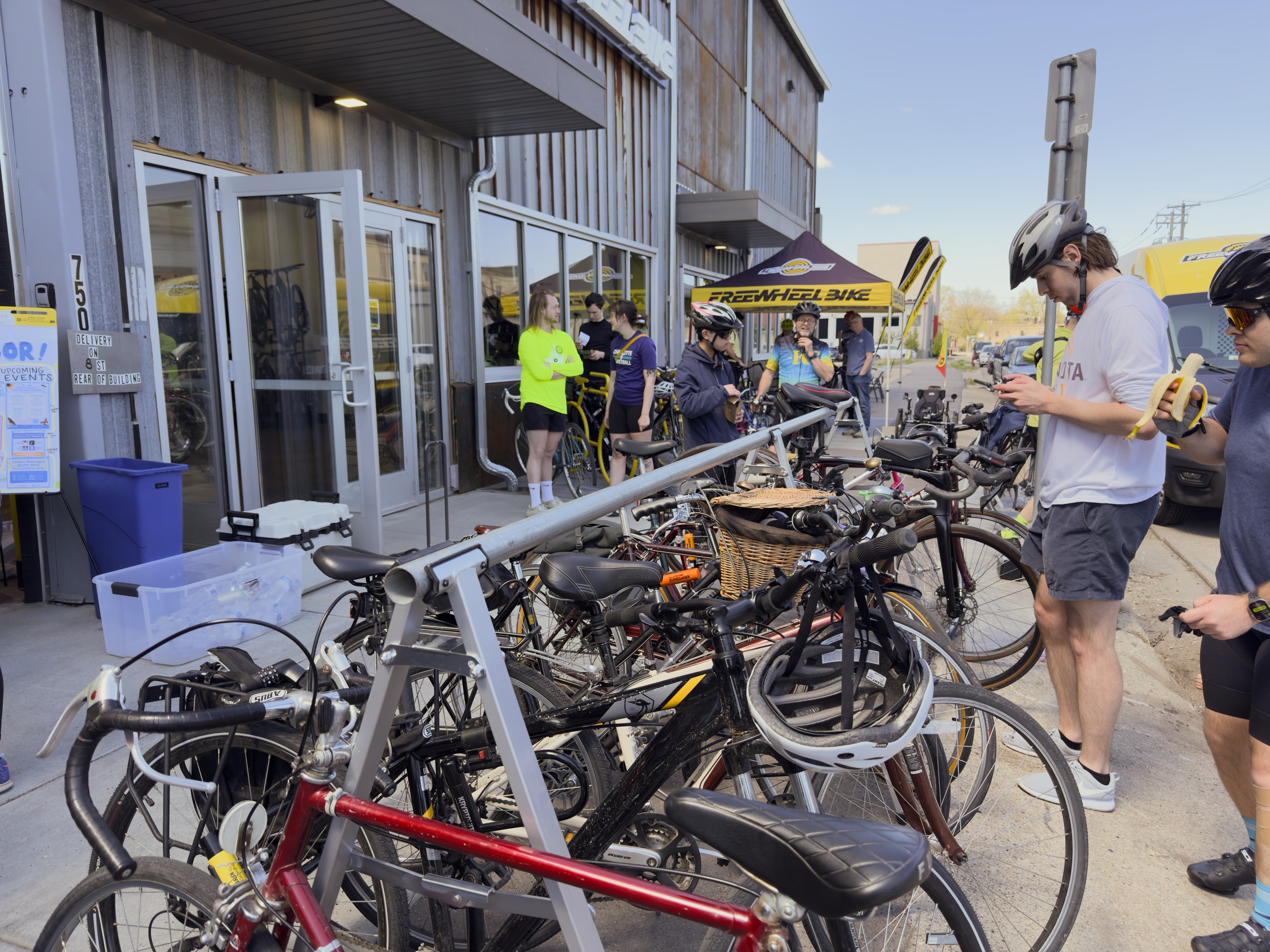 People gathering, preparing for the next ride.