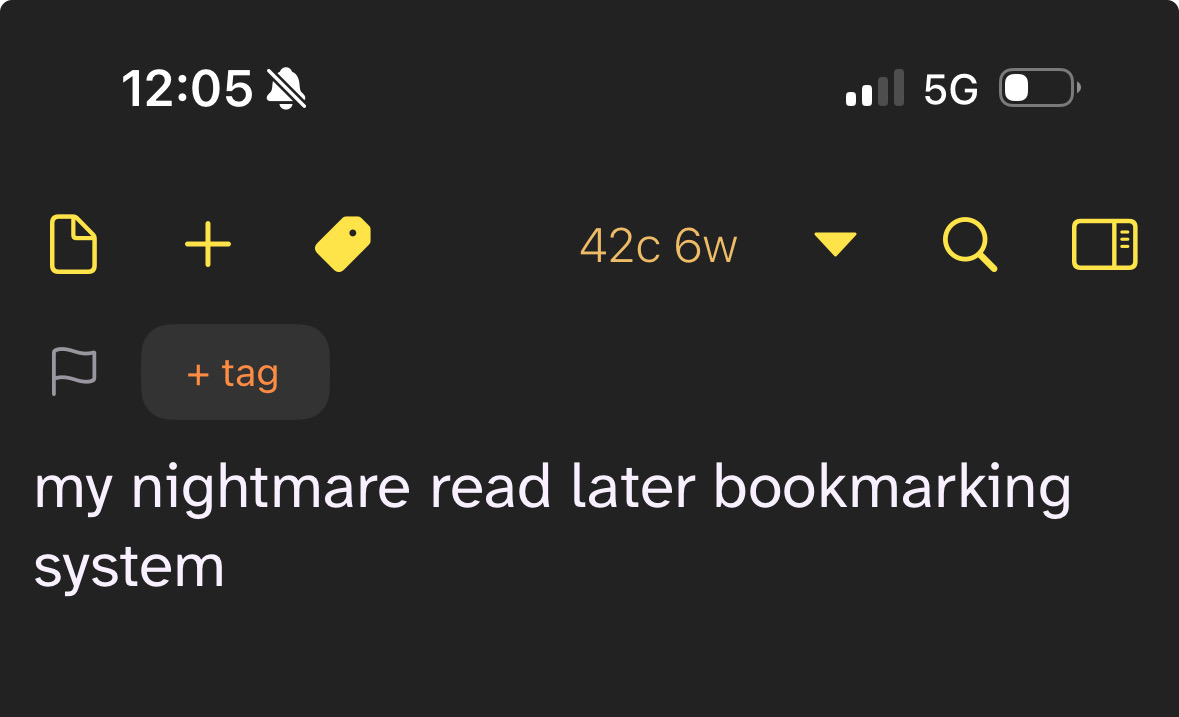 my nightmare read later bookmarking
system
