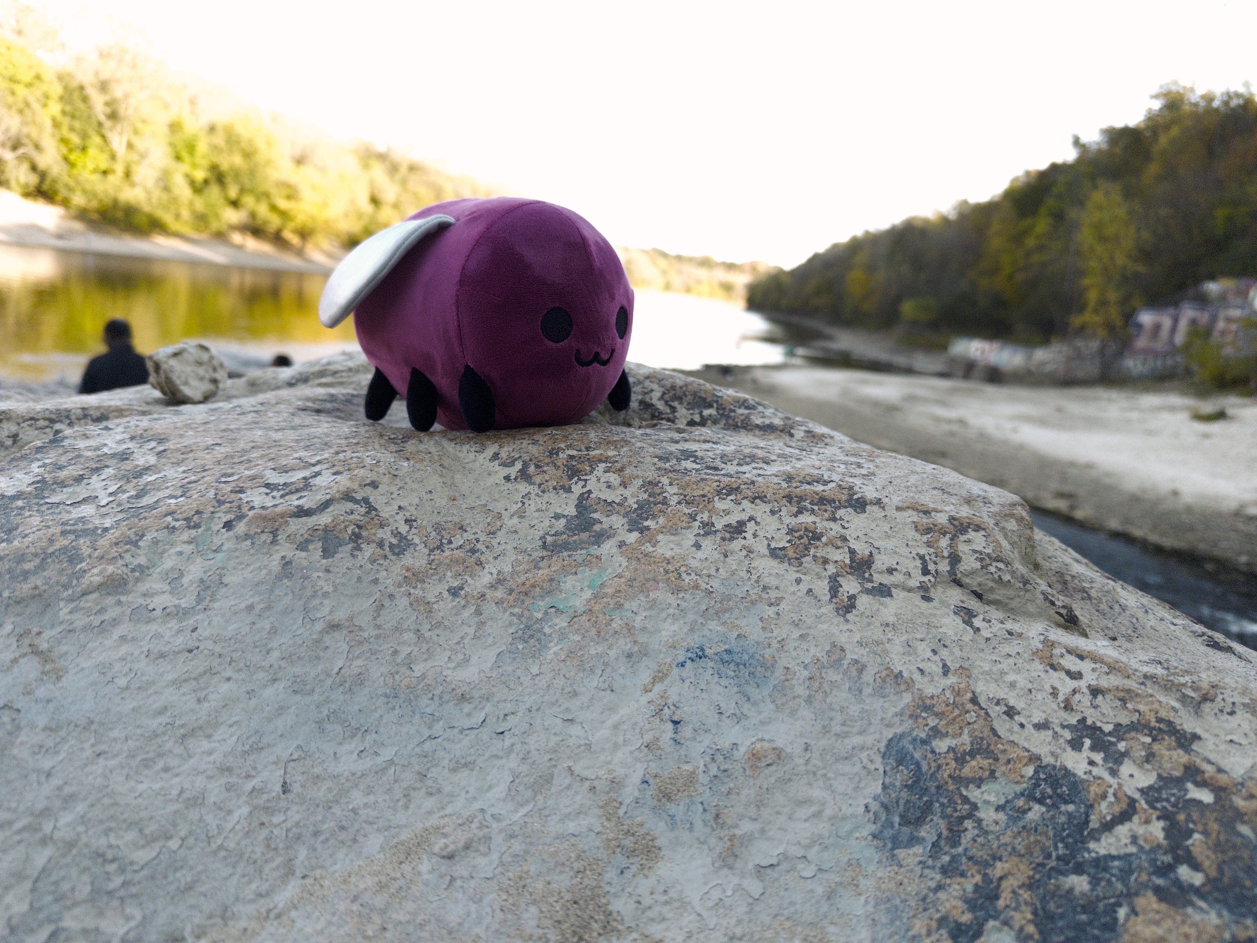 It’s Eggbug again! He’s on a rock by the beach.