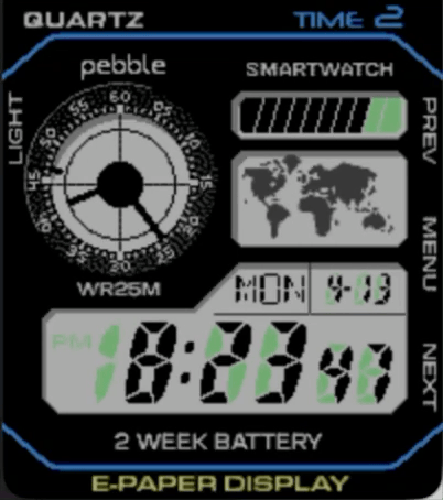A gif of a pebble watch face. It looks like a Casio watch.